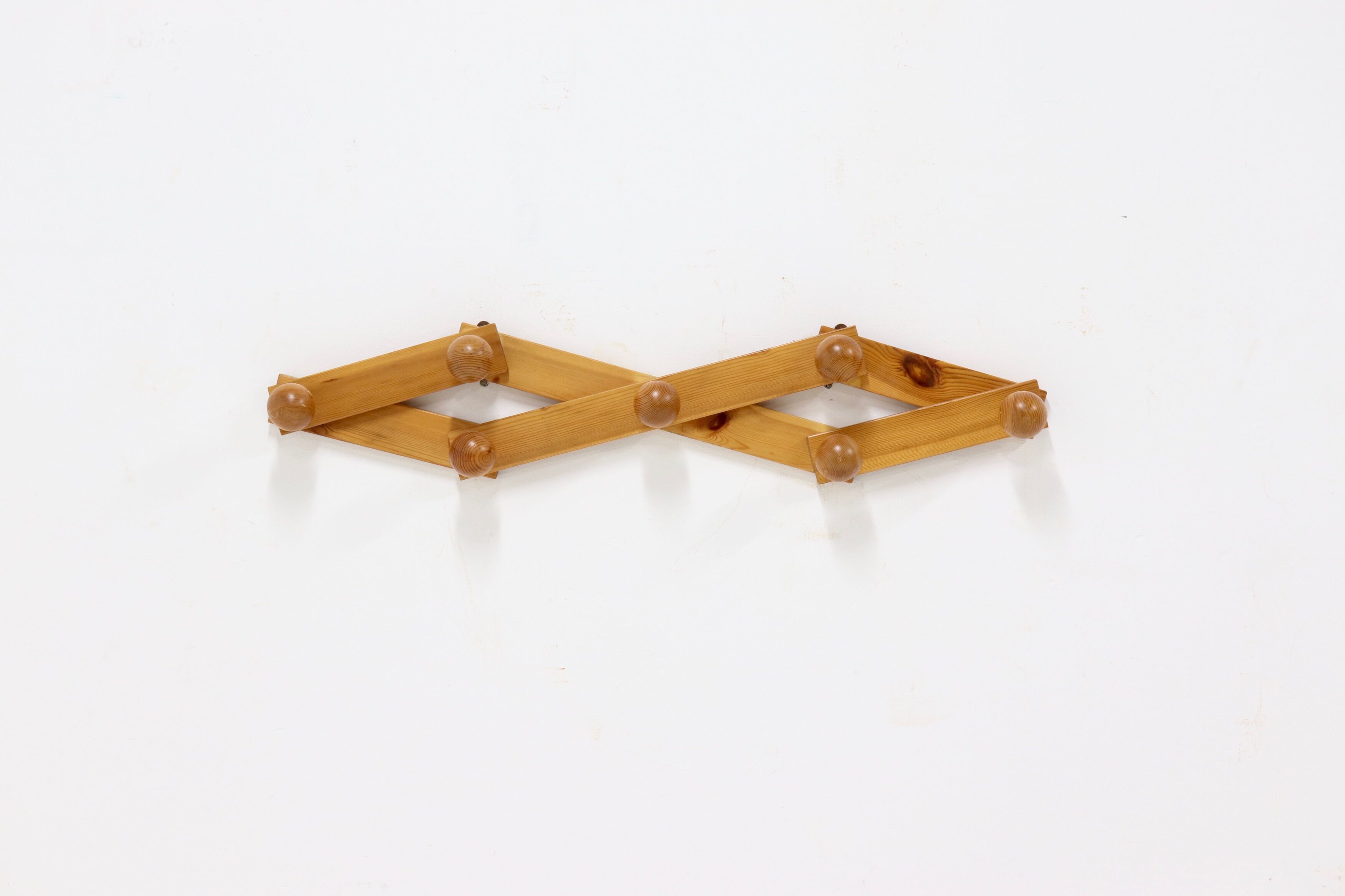 Scandinavian Solid Pine Wall Mounted Coat Rack 1970s