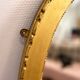 XXth oval mirror, gilded wood trumeau, beveled ice, vintage medallion mirror