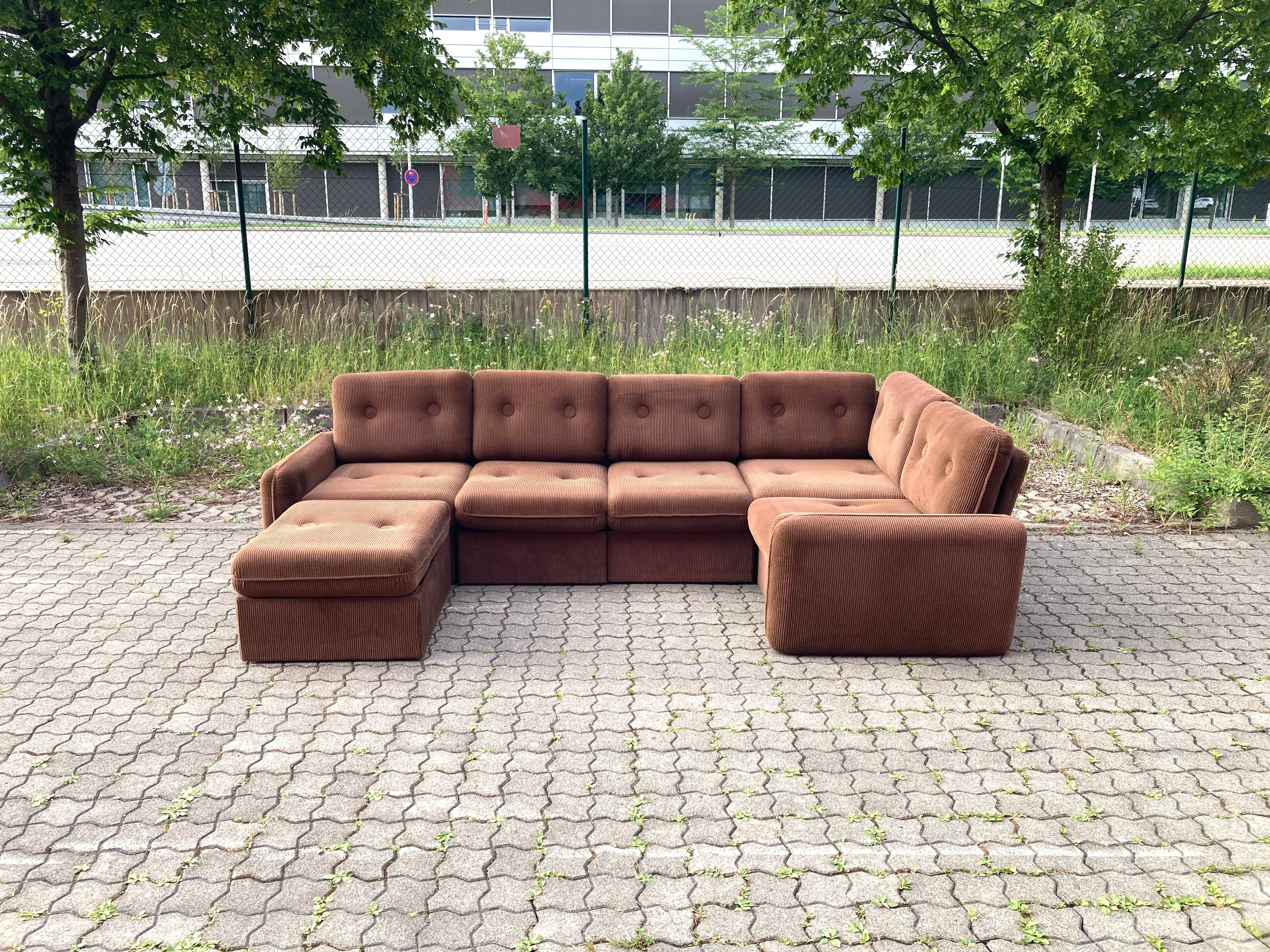 Vintage Modular Sofa in Brown Velvet Corduroy, 1970s