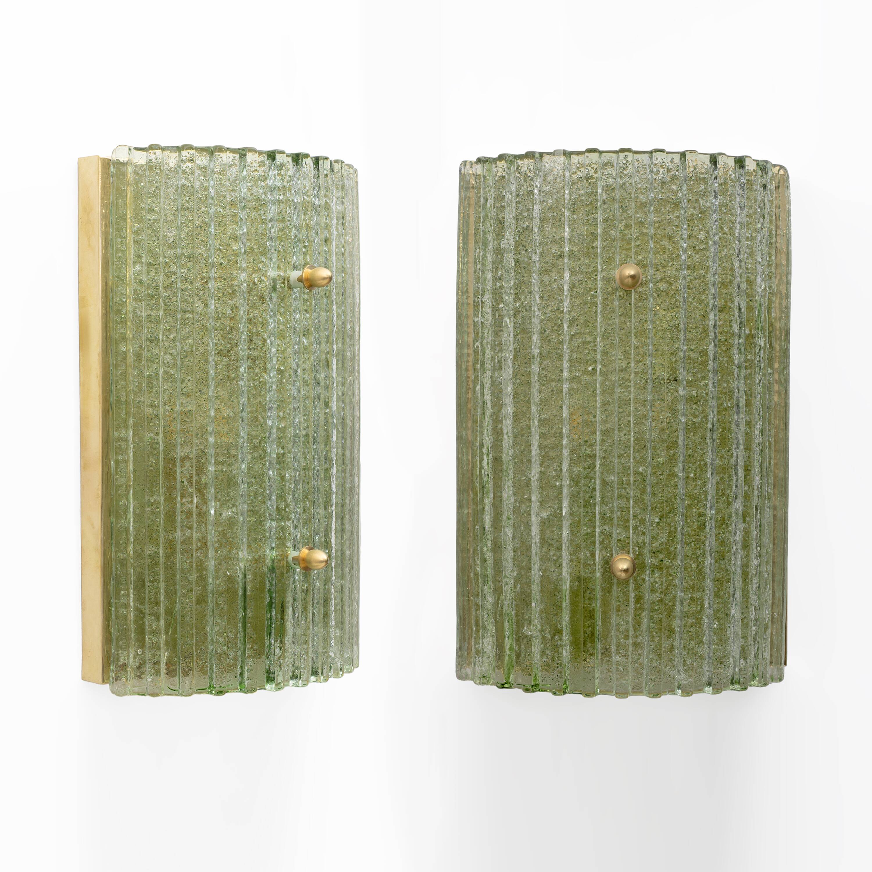 Pair of Modern Brass and Murano Glass Grit Sconces