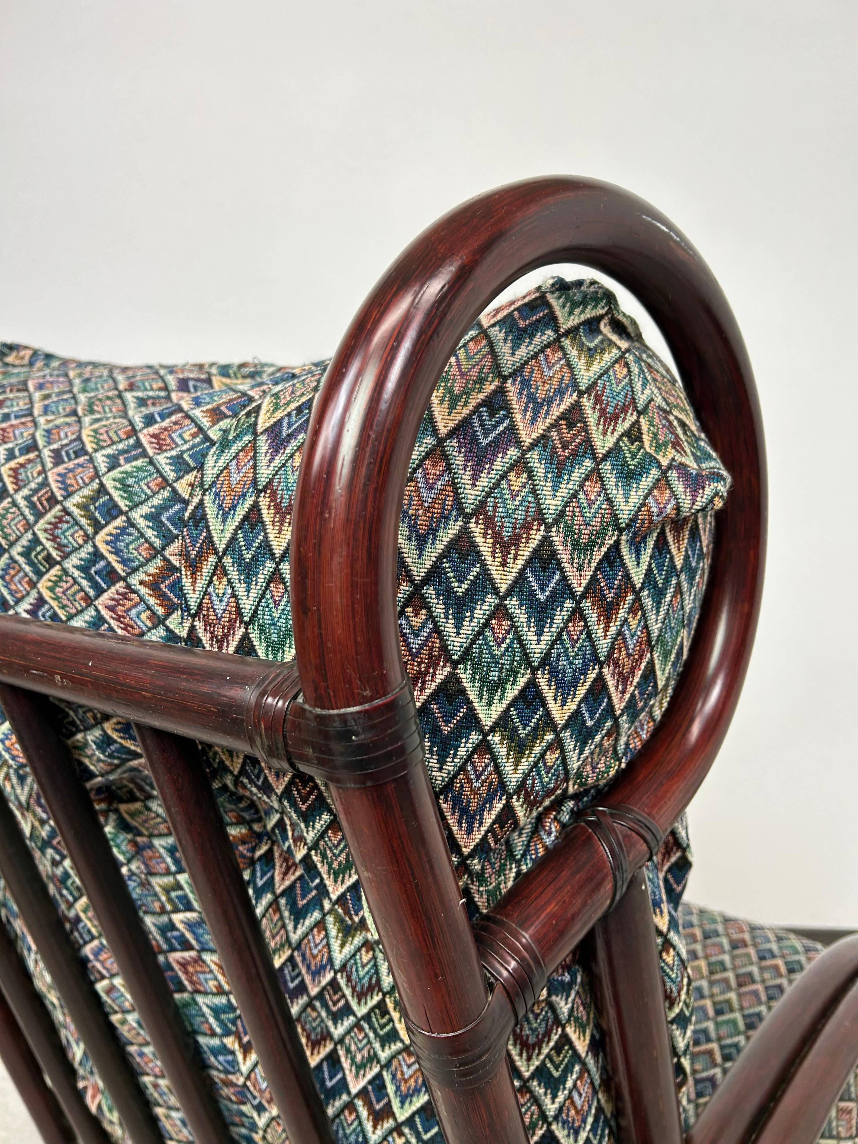 Fauteuil à oreilles en bambou de style milieu du siècle avec tabouret par Gervasoni