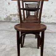 Set of 7 old Baumann bistro chairs in curved wood with round seat