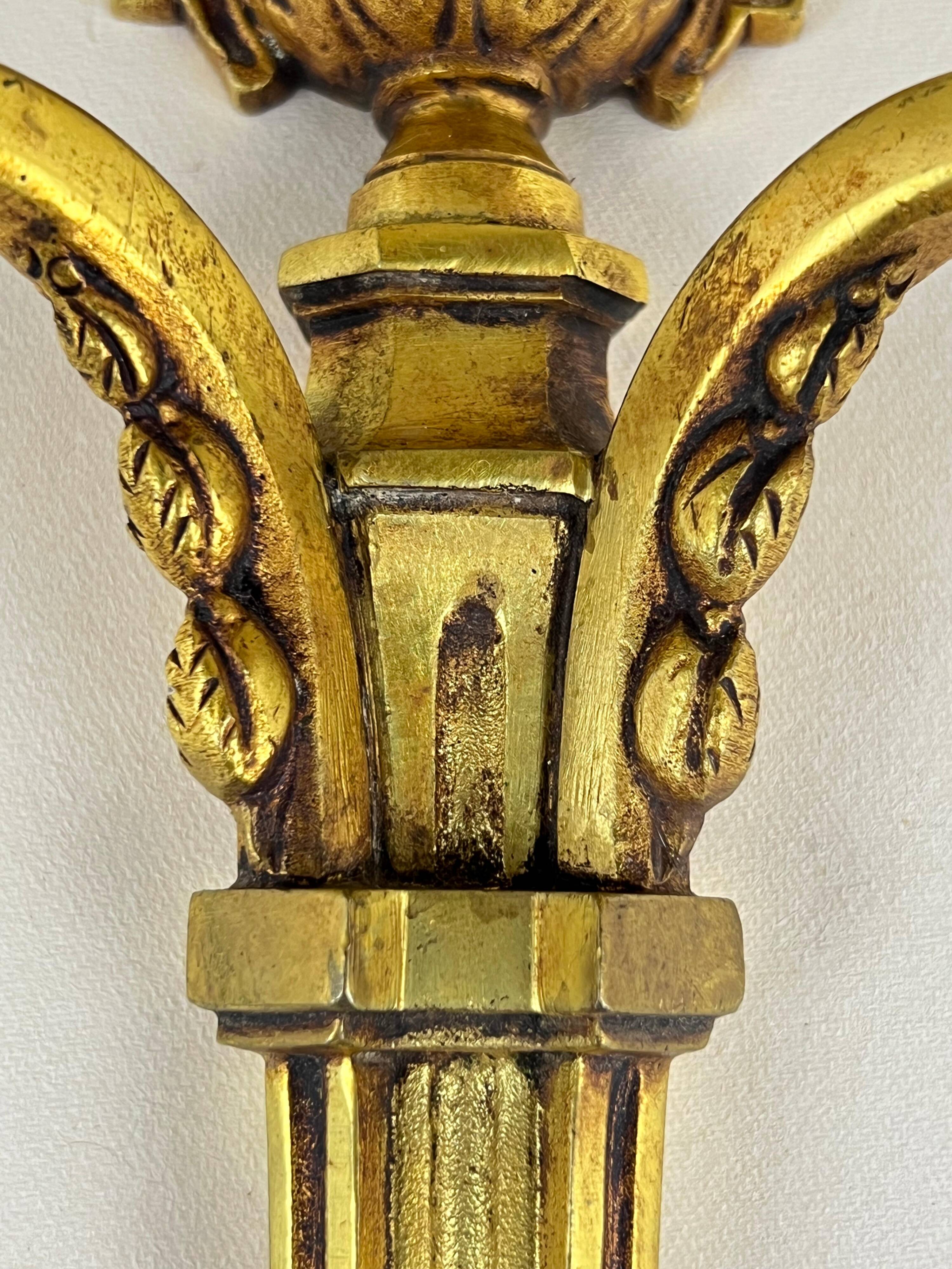 Pair of Wall Sconces - 2 Lights - Louis XVI Style - Gilt Bronze