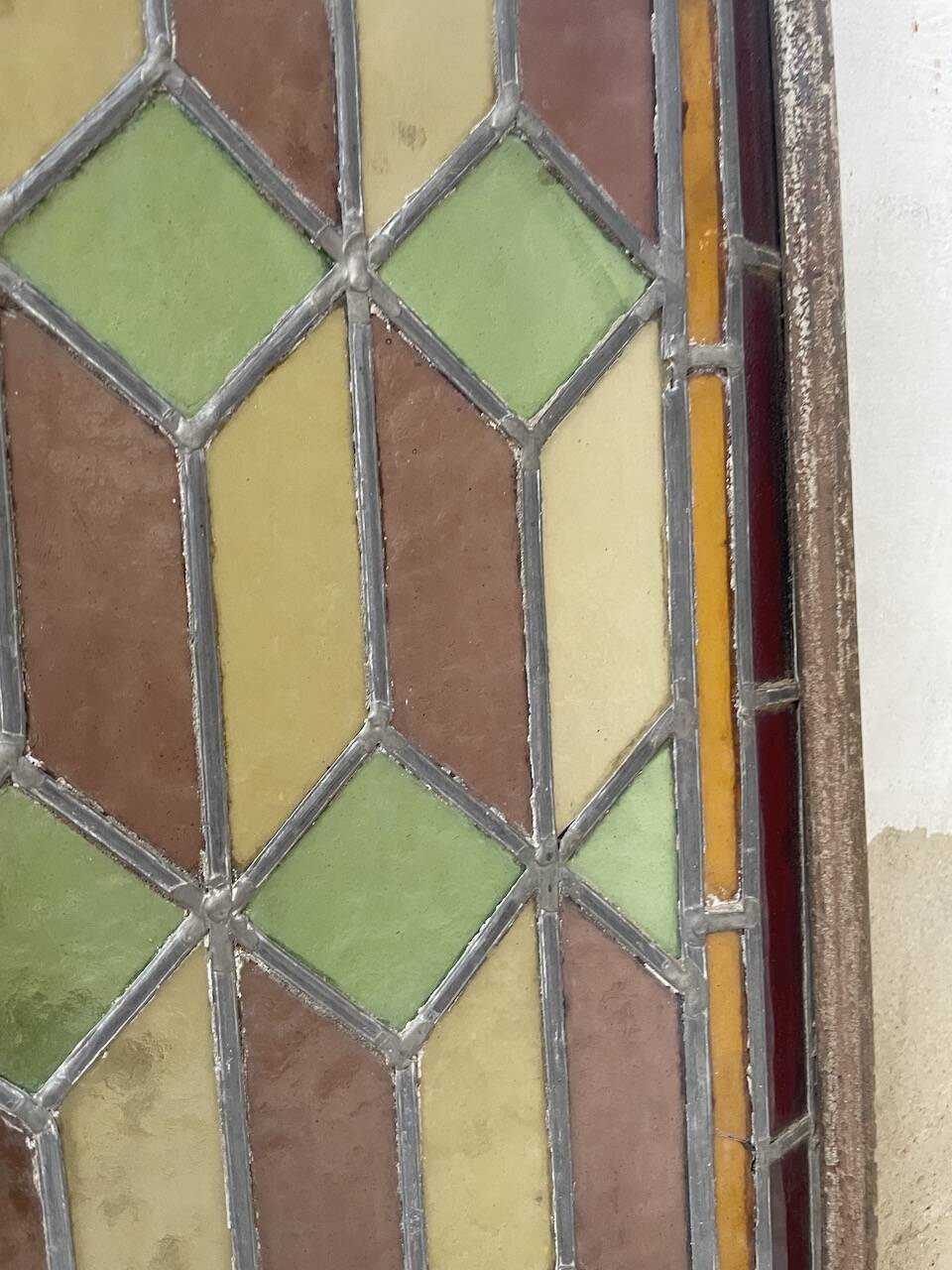 Old stained glass window in metal and glass 1900