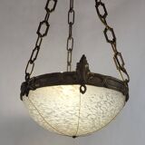 Art Deco pendant light in gilded brass and Clichy glass