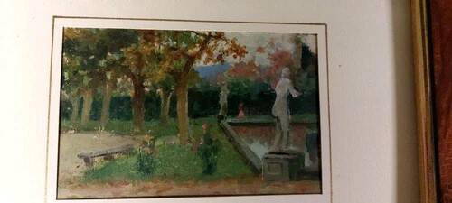 Huile sur panneau peinture Jardin de Villa Toscane