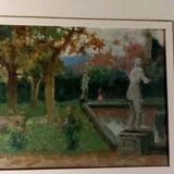 Huile sur panneau peinture Jardin de Villa Toscane