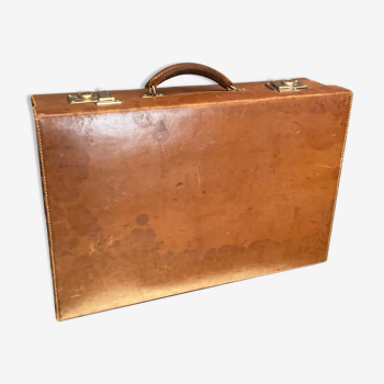Leather suitcase early 20th century signed