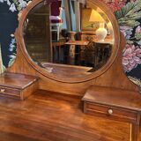 Louis XVI style mahogany and solid walnut dressing table with oval mirror
