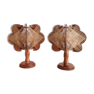 Paire de lampes de table en bois des années 1960 Français du milieu du siècle