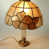 Mid Century handmade table lamp Tiffany Style, made of  mother of pearl, glass and metal, vintage