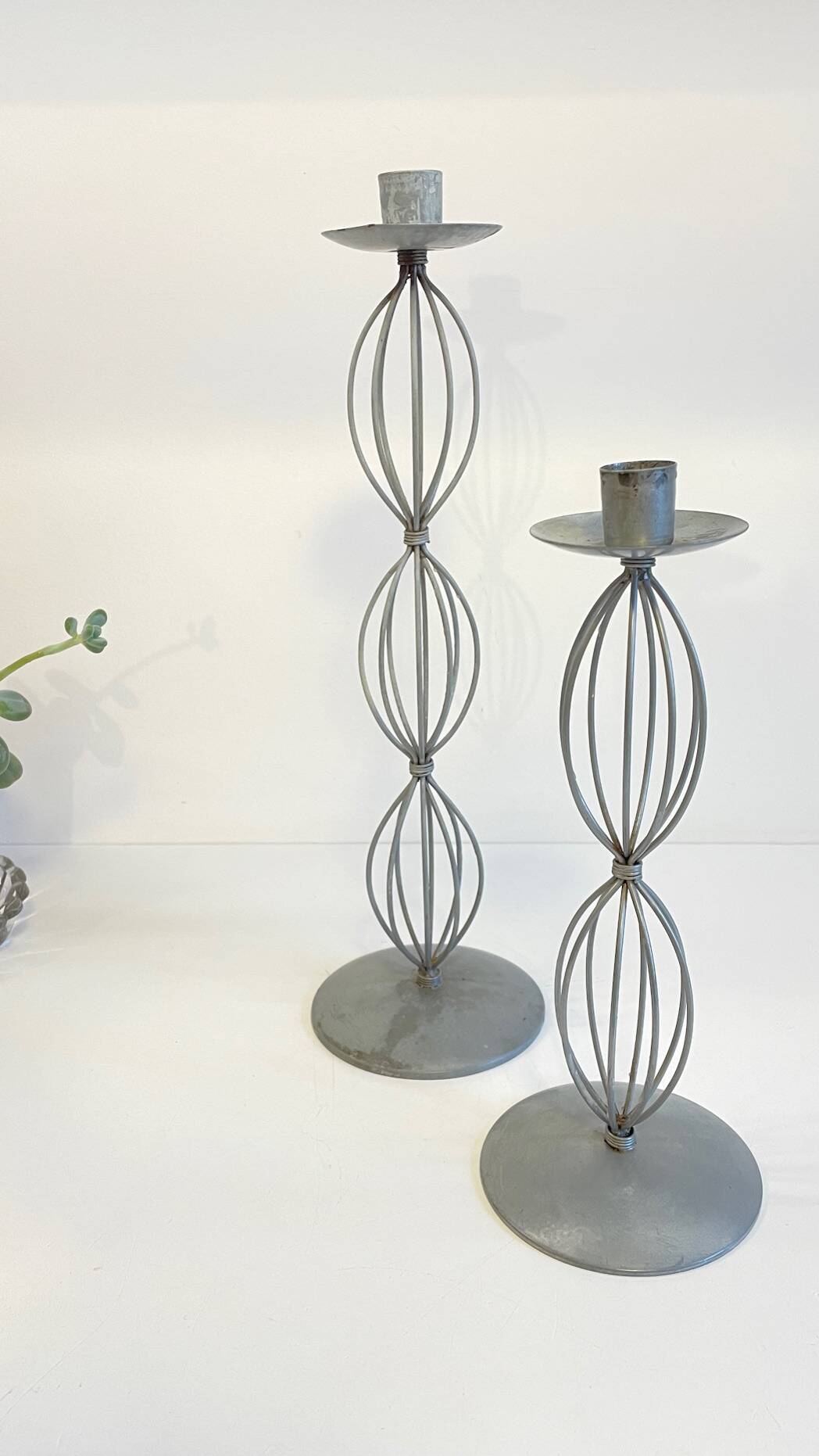 Geometric METAL CANDLE HOLDERS Patinated Gray