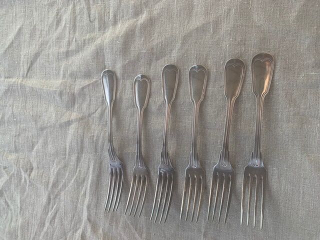 6 forks in vintage silver metal