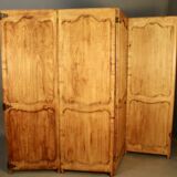 Large cherry wood folding screen with four double-sided panels.