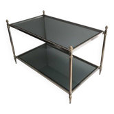 Table basse néoclassique argentée à plateaux de verres bleutés