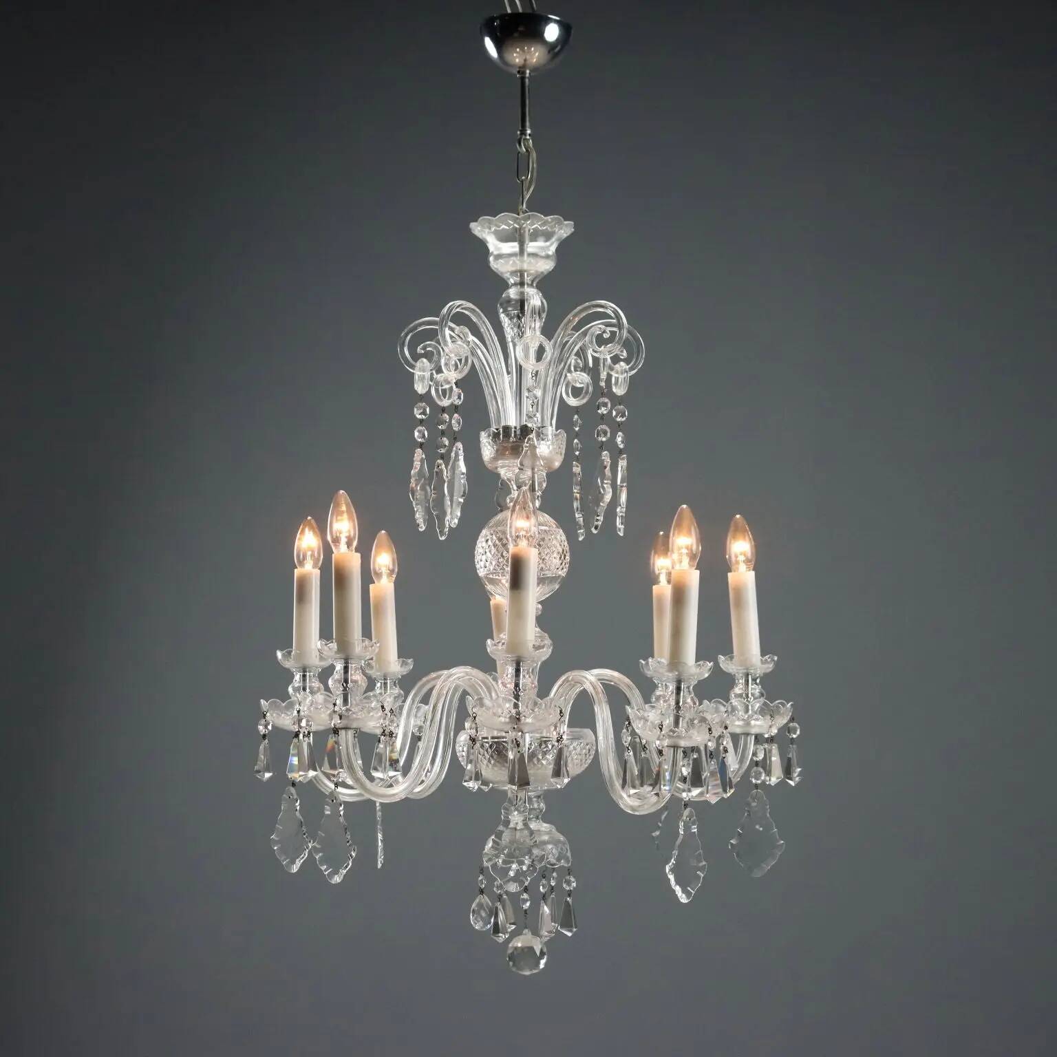 Antique Bohemian crystal chandelier with 8 lights, 20th century.