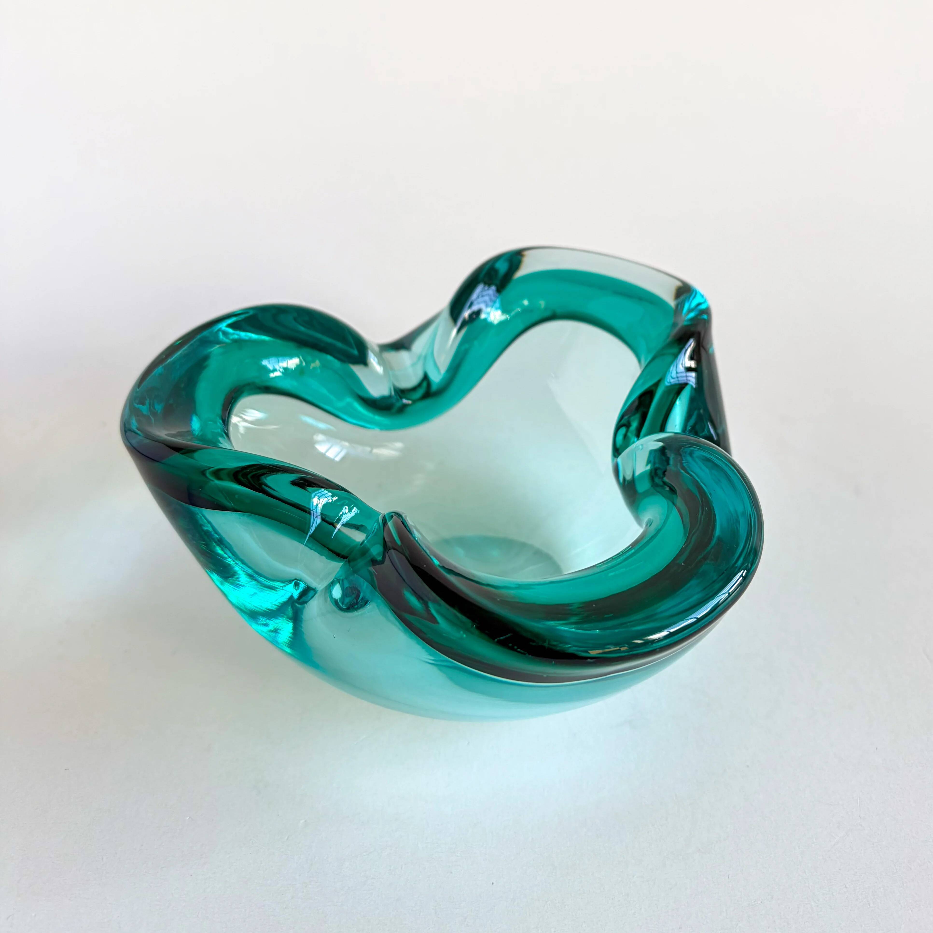 Turquoise Sommerso glass ashtray or decorative bowl from Murano
