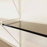 Large vintage wall shelf in smoked glass and white metal in String style.
