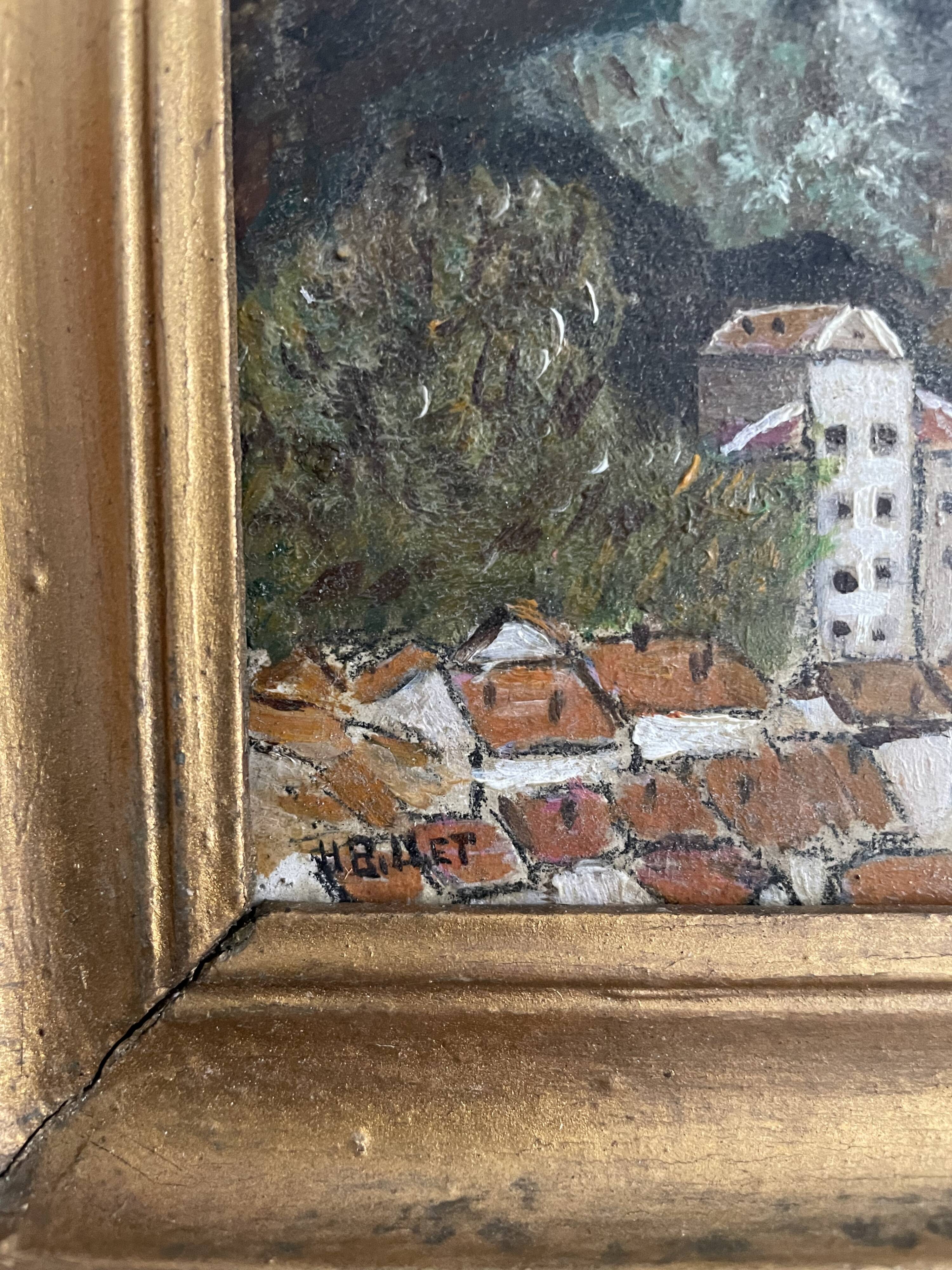 Old painting, mountain landscape signed Billet