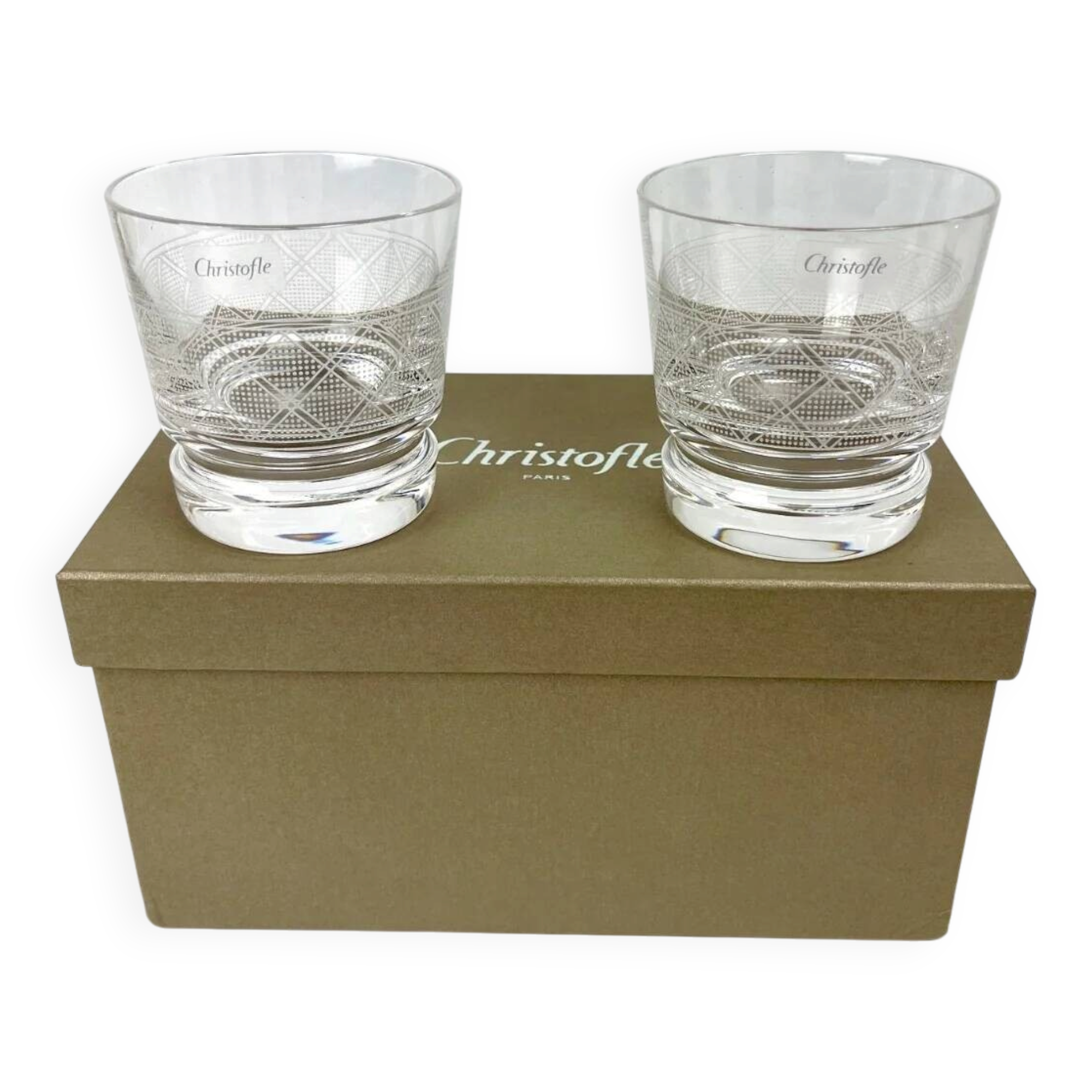 Christofle, box of 2 Eden Garden whisky glasses