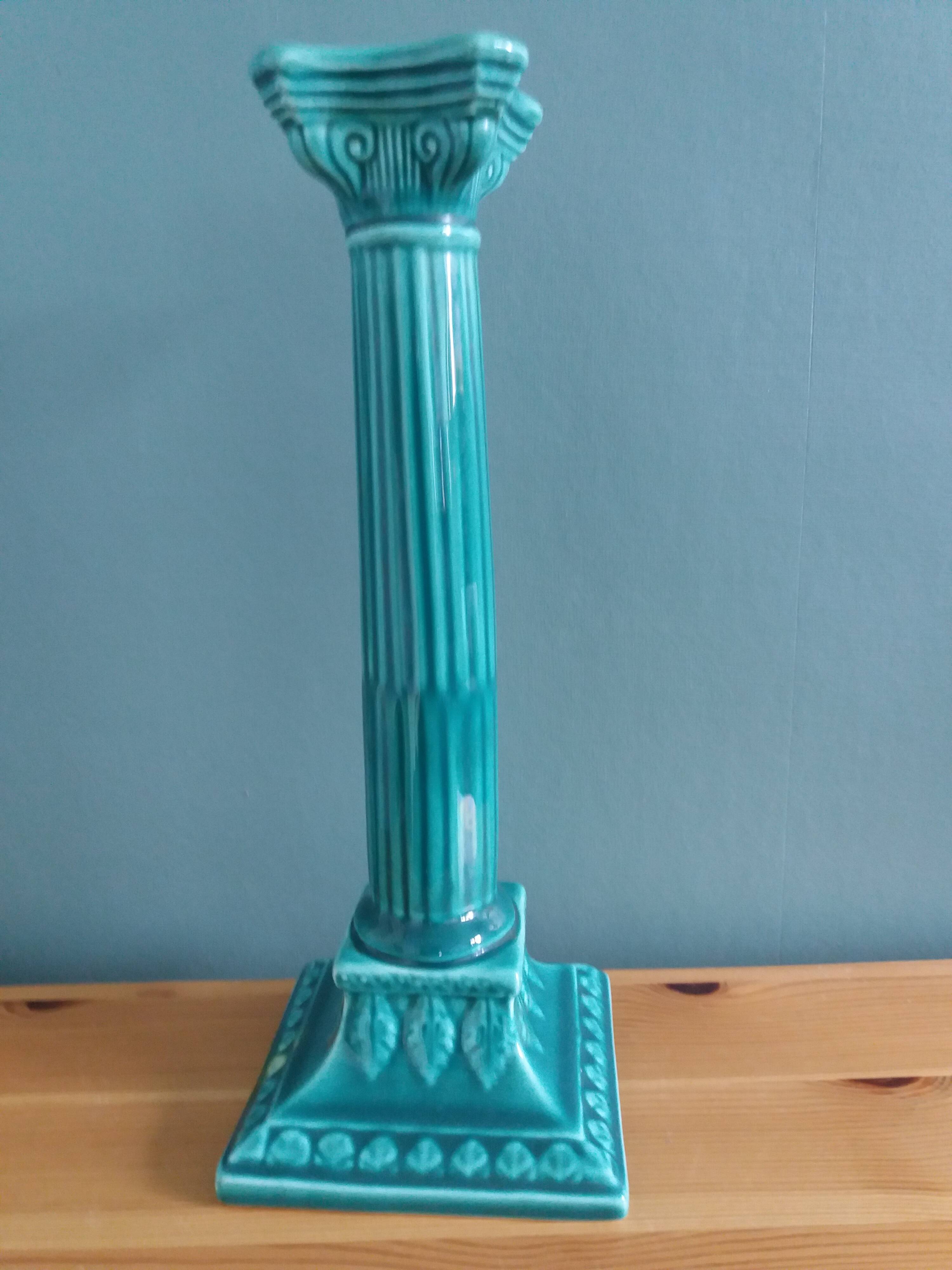 Niderviller emerald green column candle holder