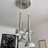 Vintage pendant lamp, chromed and brushed metal, France 1970