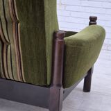1970s, Scandinavian 2-seater sofa, green furniture velour, beech wood.