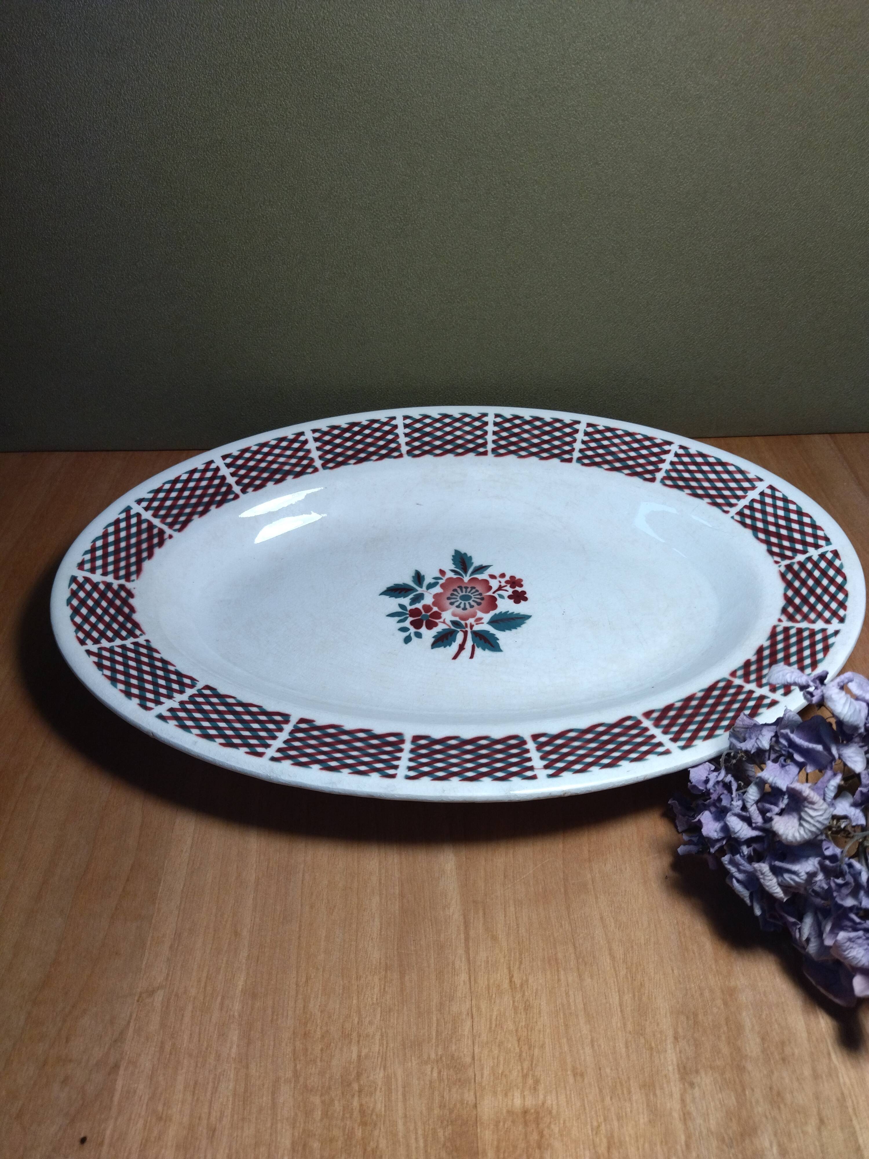 Ancien plat de service motifs fleurs  st amand vintage