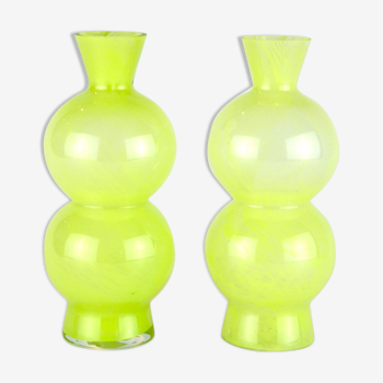 Pair of lime green bubble pop art vases