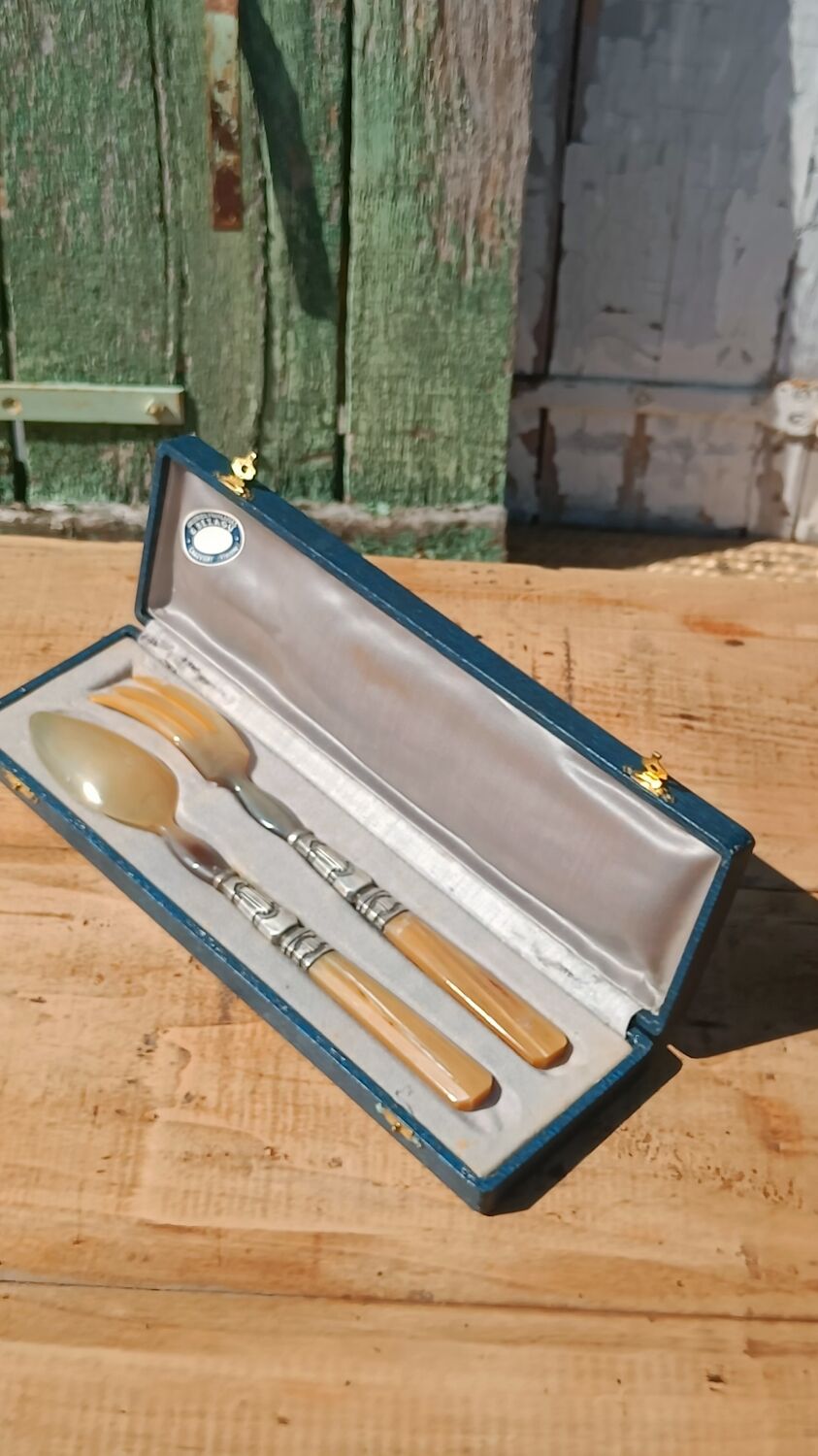 Antique horn salad servers