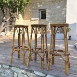 3 tabourets rotin vintage