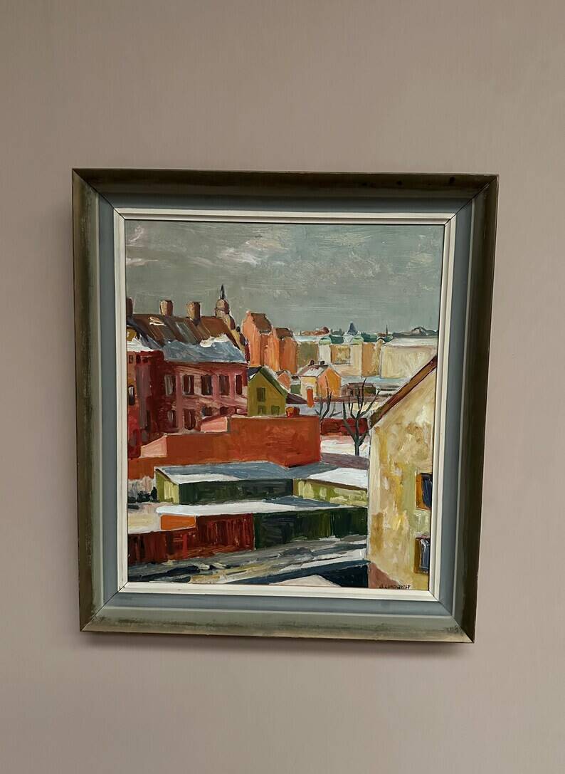 Swedish Oil on Panel“Landscape” by Bertil Lundqvist , Vintage & Framed