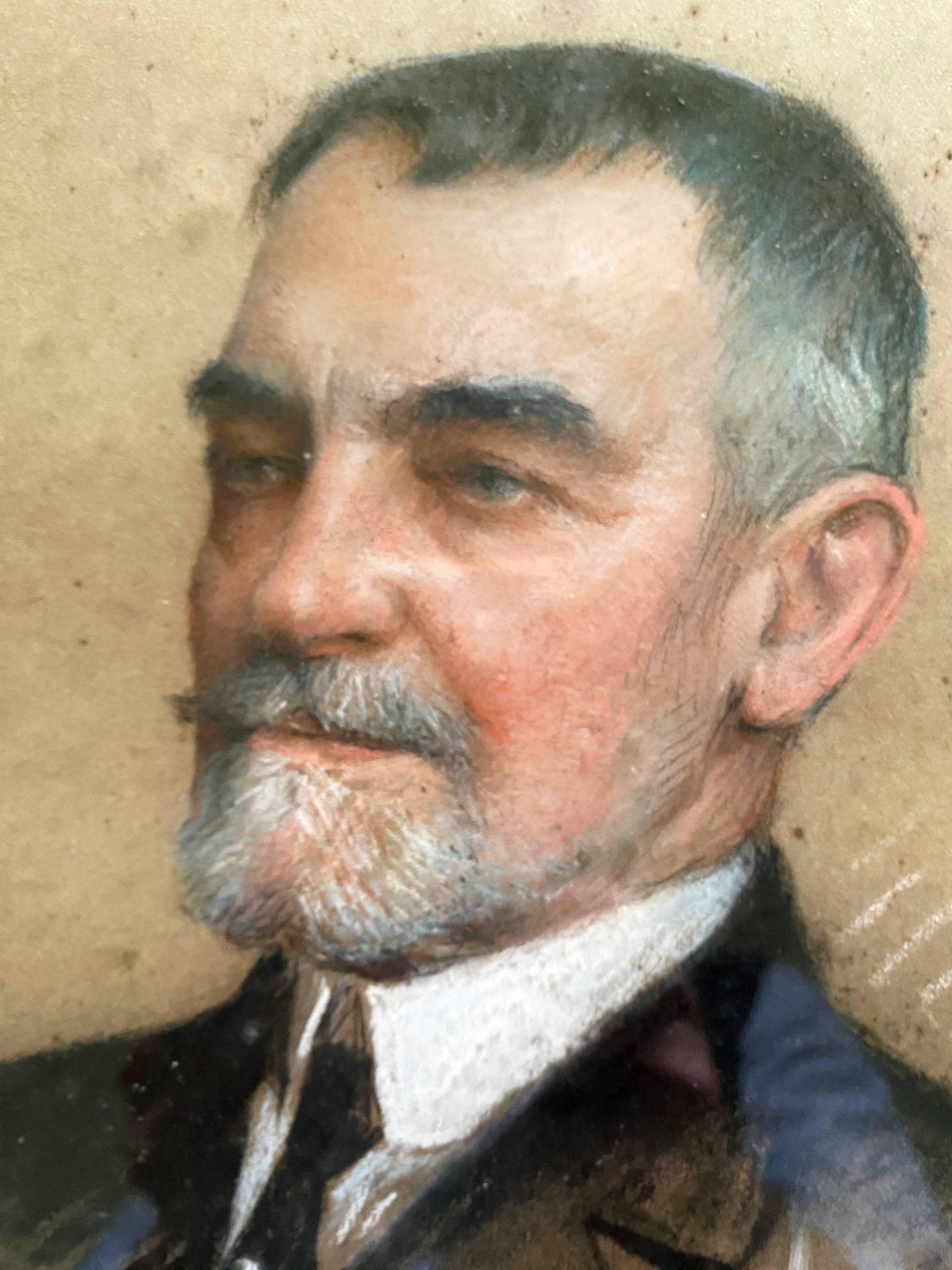 Pastel Painting "Portrait of a Man" Gaston Edouard Guédy (1874-1955) huge coast