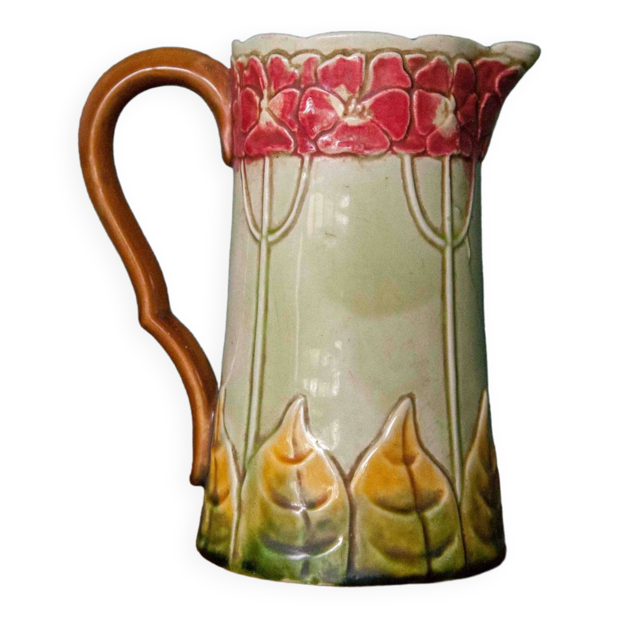 Pichet faience ancienne vintage, pichet Français, Art Nouveau, pichet motifs florales, decor cuisine