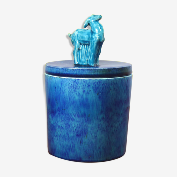 Blue enamelled ceramic art deco pot