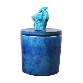 Blue enamelled ceramic art deco pot