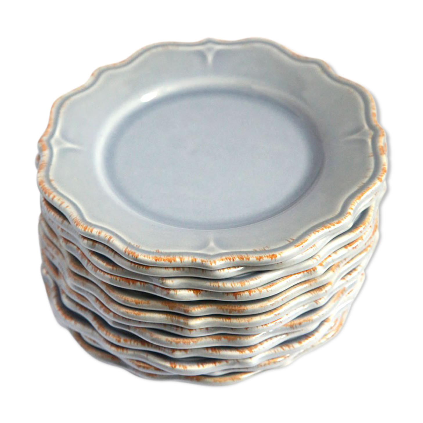 Lot of 12 taupe grey earthenware plates