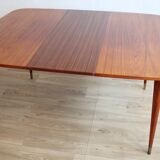 Vintage square teak table rounded corners brass-covered legs 1950 DK