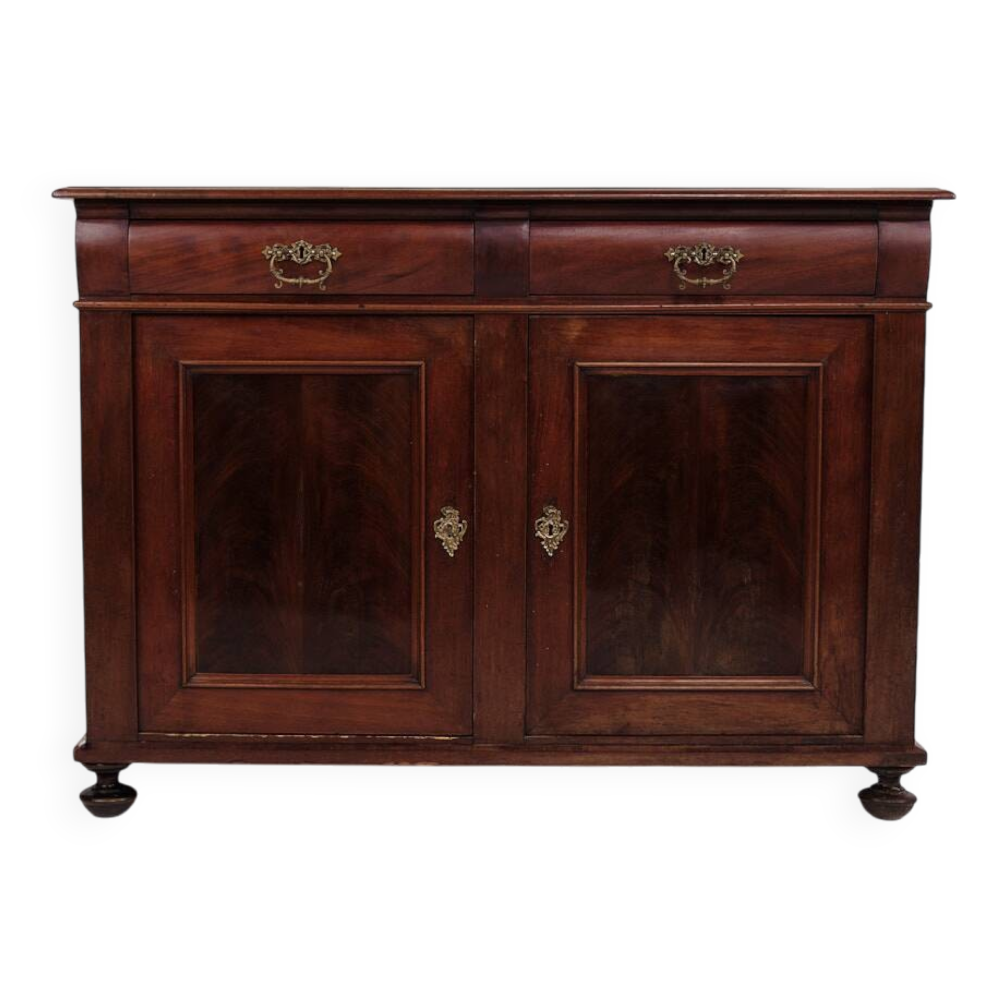 Low antique sideboard - hand polished mahogany - fixed shelves - 1880s
