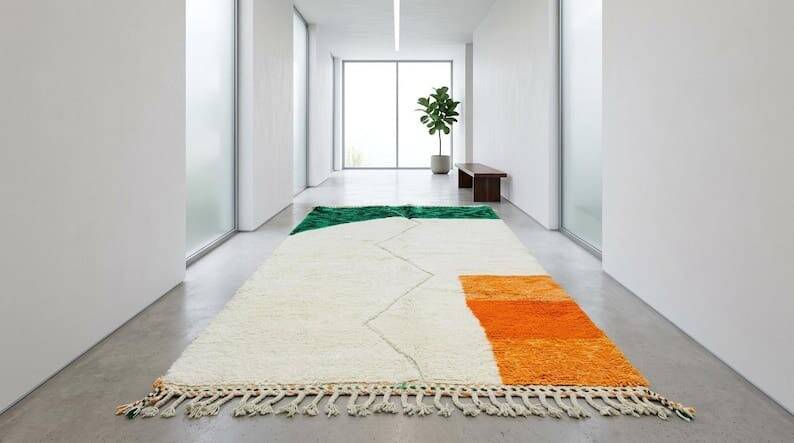 Handmade traditional Beni Ourain Berber rug with colourful patterns, 2/3 m.