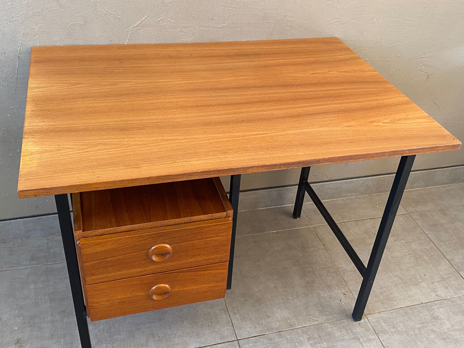Vintage teak and metal desk