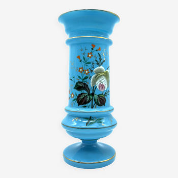 Blue opaline vase with flower decoration