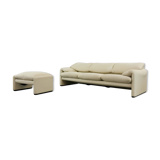 Maralunga 3-seat Sofa with Footrest in offwhite by Vico Magistretti for Cassina, Italy
