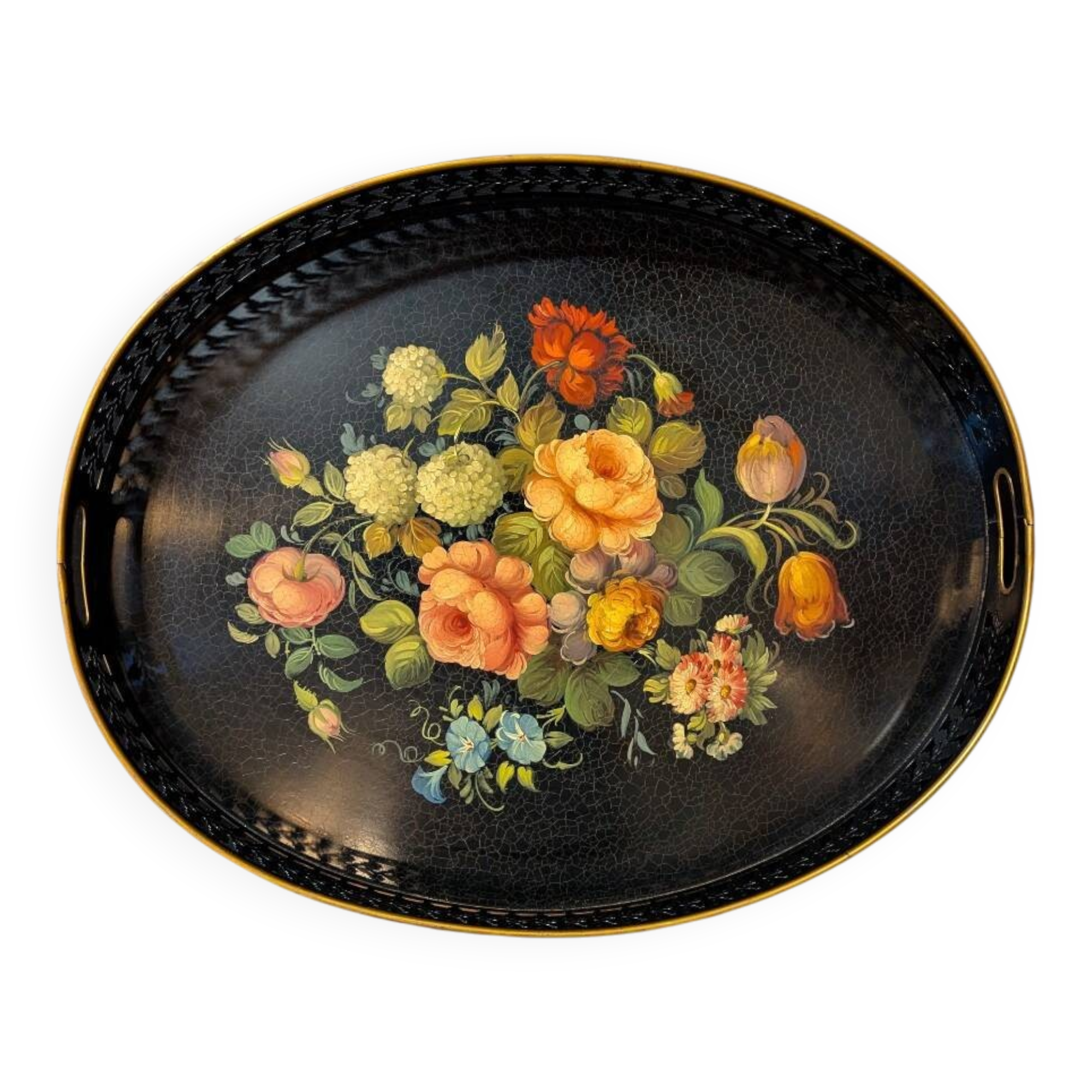 Large oval tray in painted sheet metal, Napoleon III style