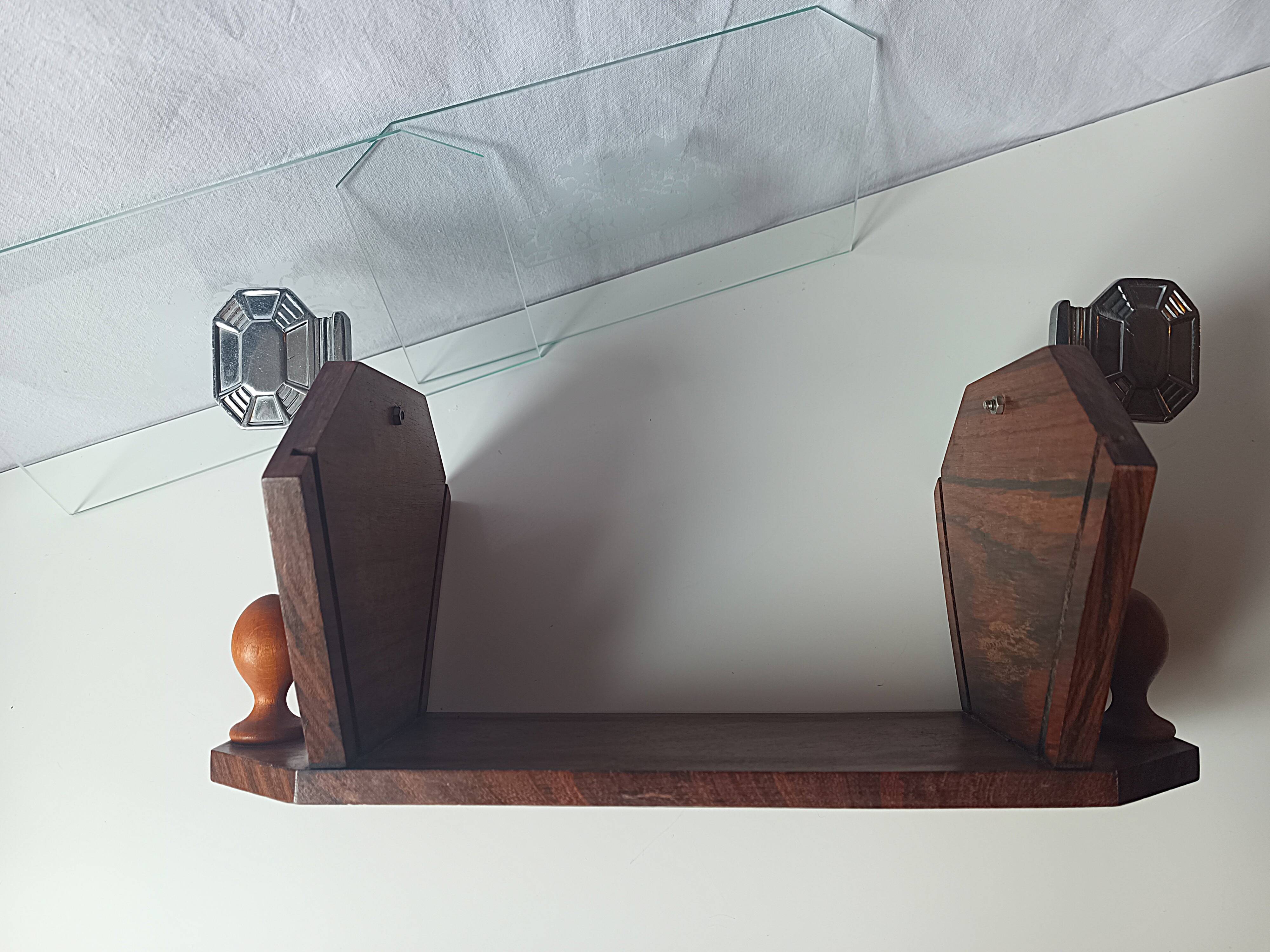 Vintage Art Deco magazine rack wood glass engraved storage furniture