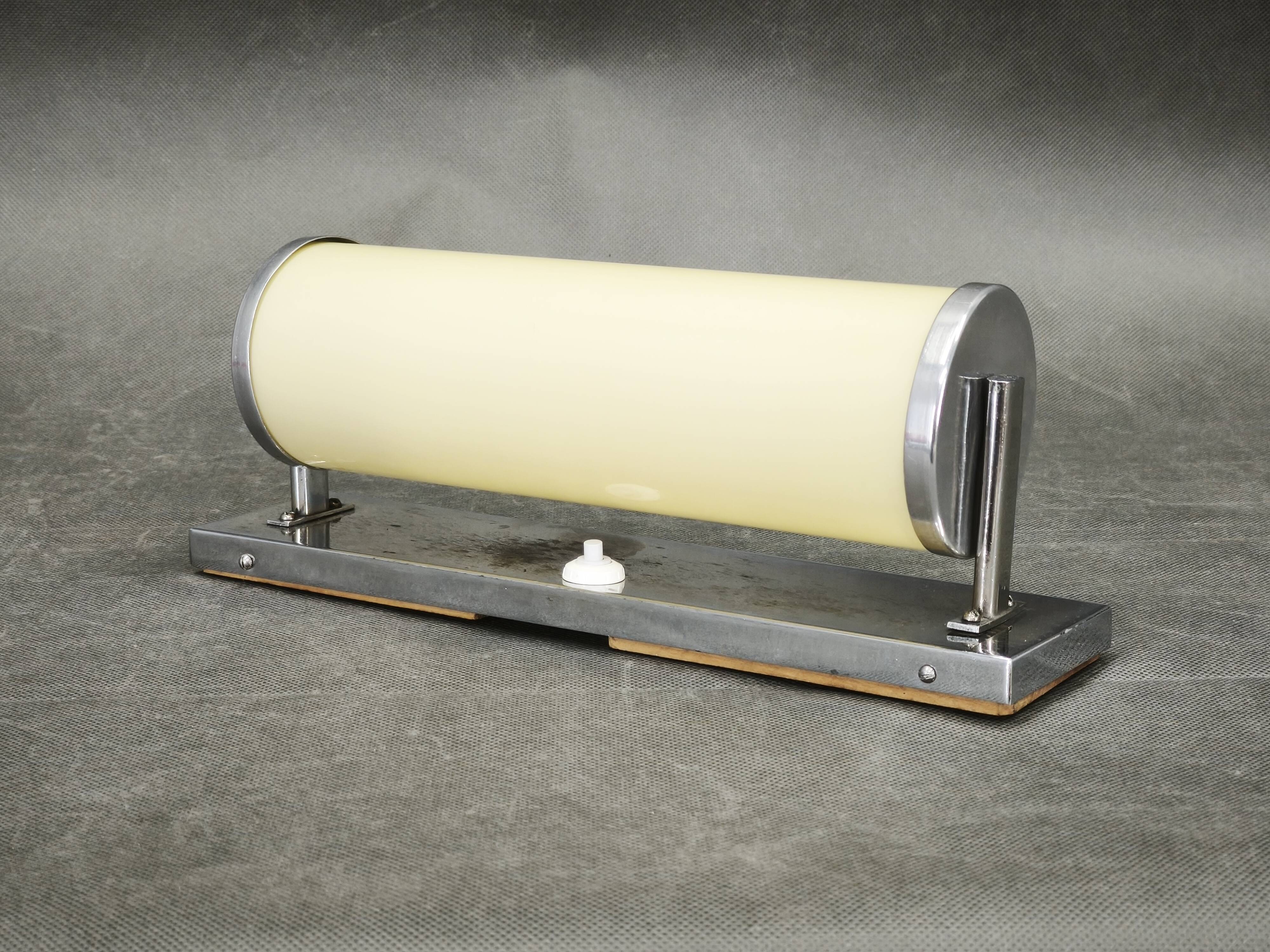 1930s Bauhaus Chrome Wall Light with Cream Opaline Glass, Czechoslovakia
