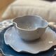 Handmade enameled ceramic bowl clover flower pop gray blue