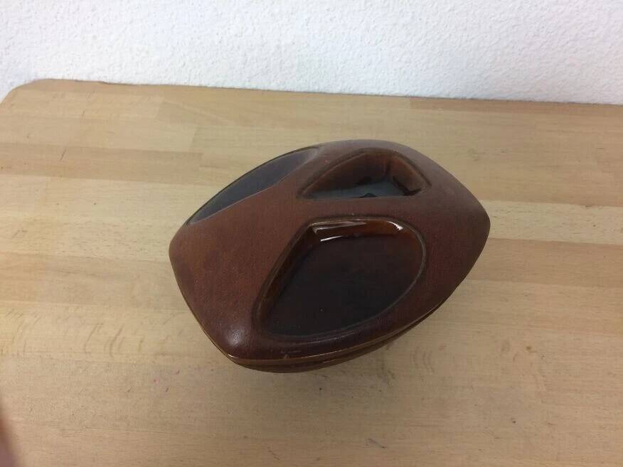 Vintage brown ceramic and leather tobacco pot