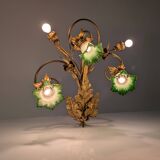 Art Nouveau Chestnut Leaf and Green Glass Sconce, 1900s