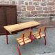 Pupitre bureau d'écolier double banc vintage 1960